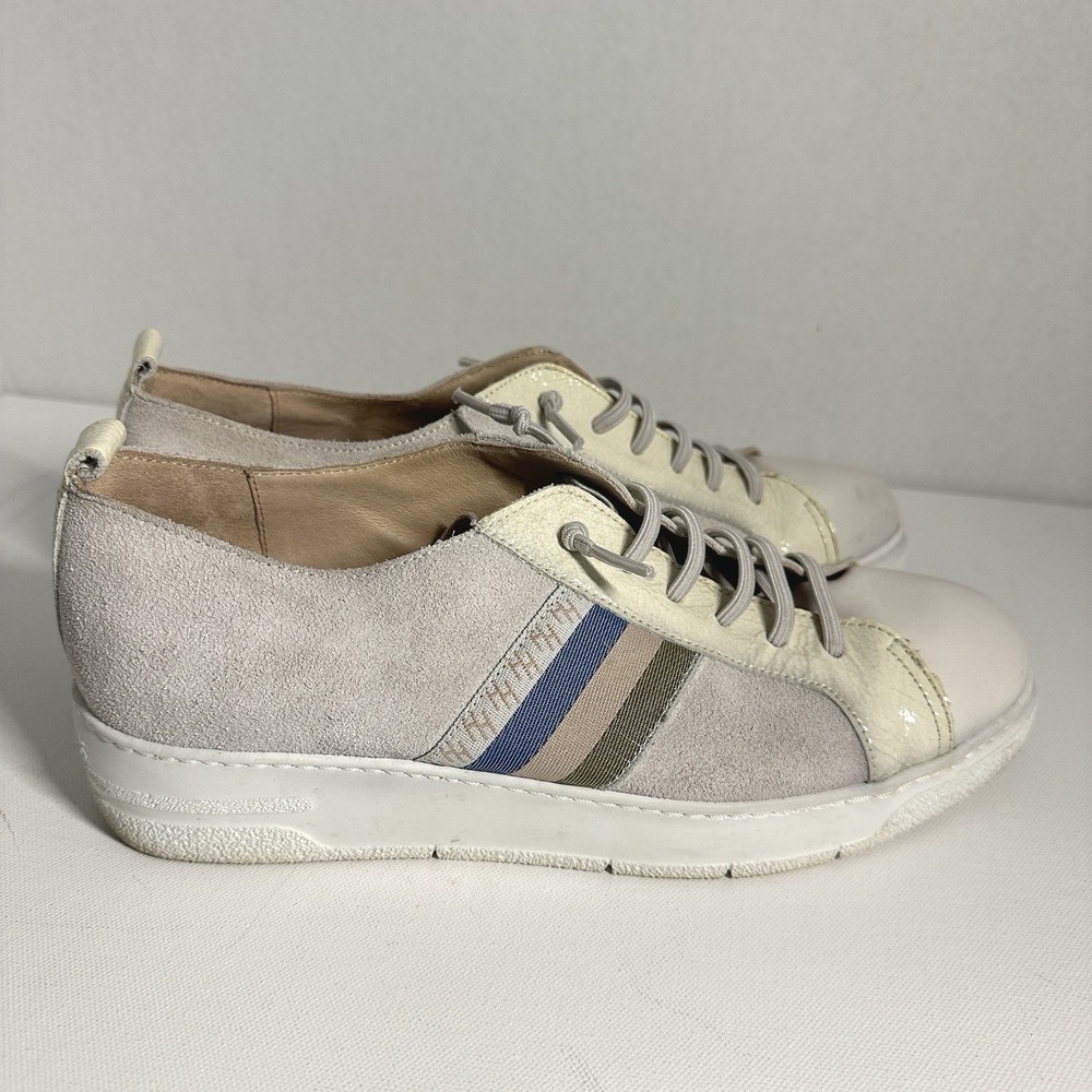 Hispanitas Womens Platform Sneakers EU 40 Off White Gray Suede Leather Stripes